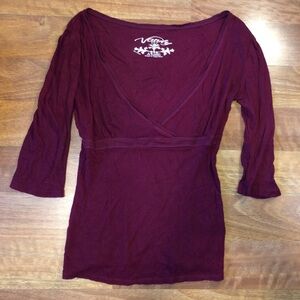 y2k Vanity maroon blouse / y2k Wrap-Front Long Sleeve Tee